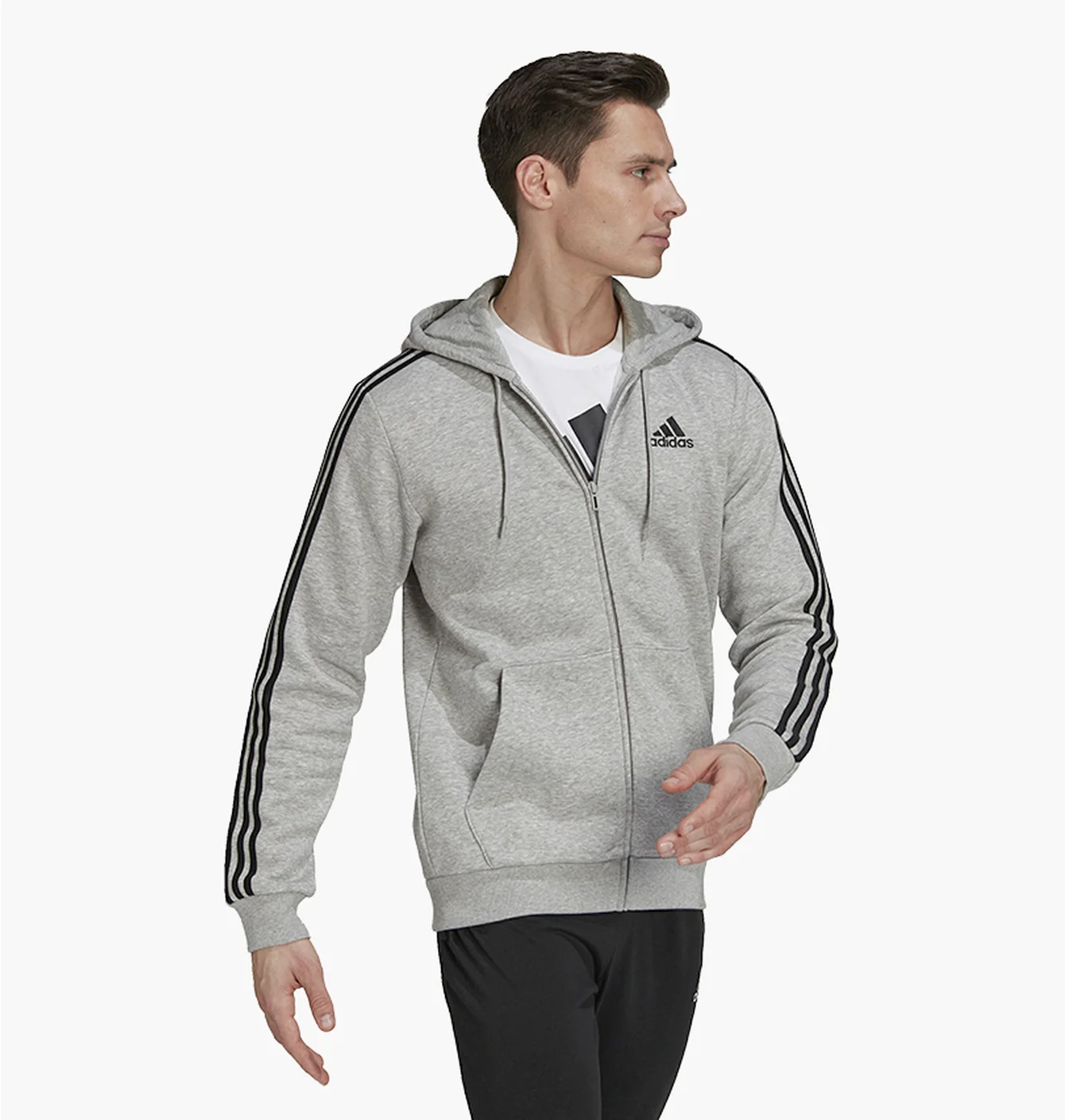 Adidas Fleece 3-Stripes Zip Hoodie  Light Grey