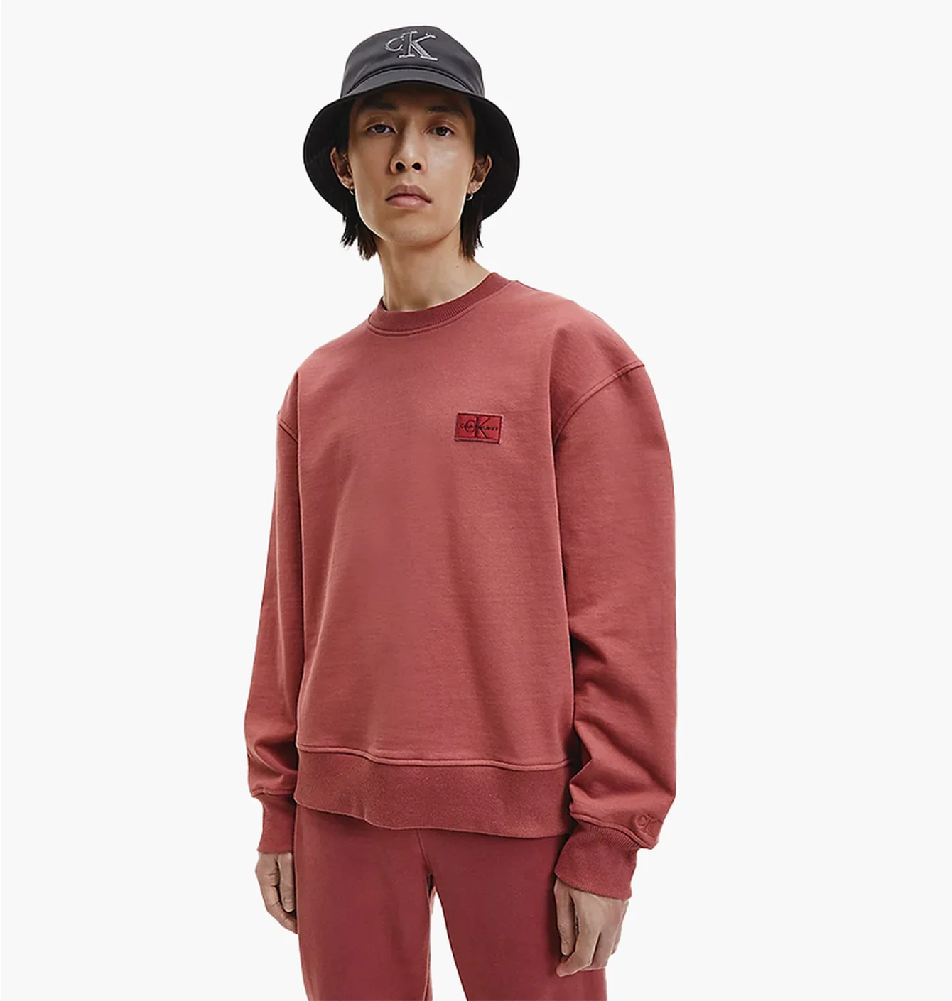 Calvin Klein Shrunken Badge Crew Neck Terracotta Tile