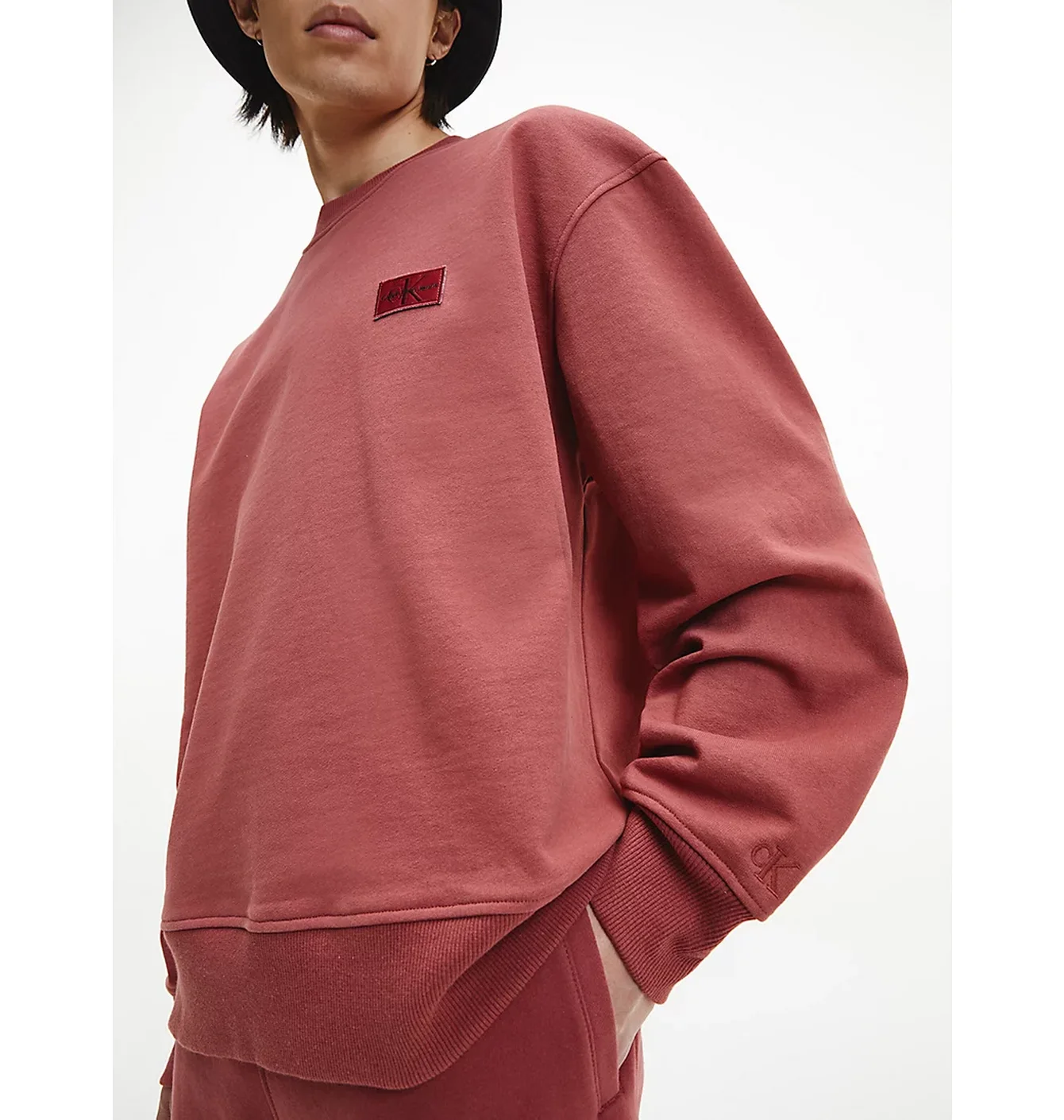 Calvin Klein Shrunken Badge Crew Neck Terracotta Tile