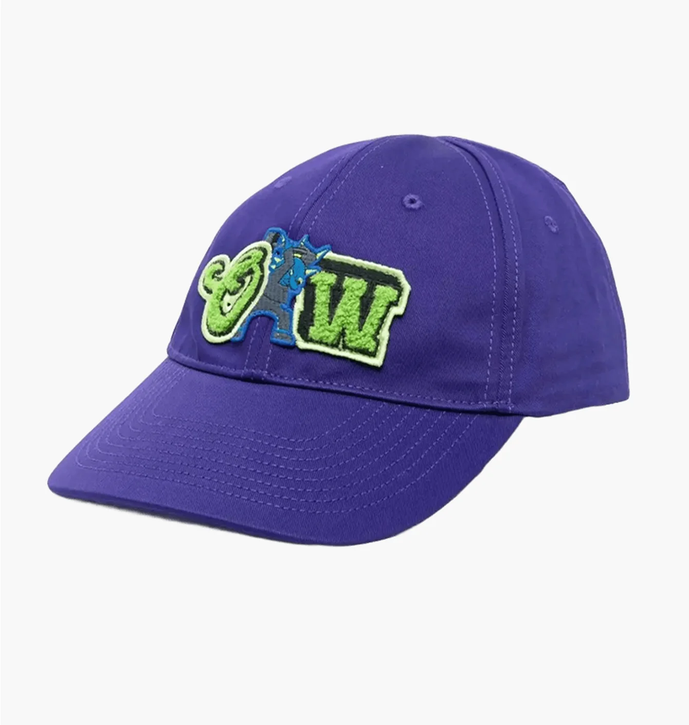 off-white varsity basketball cap purple green
