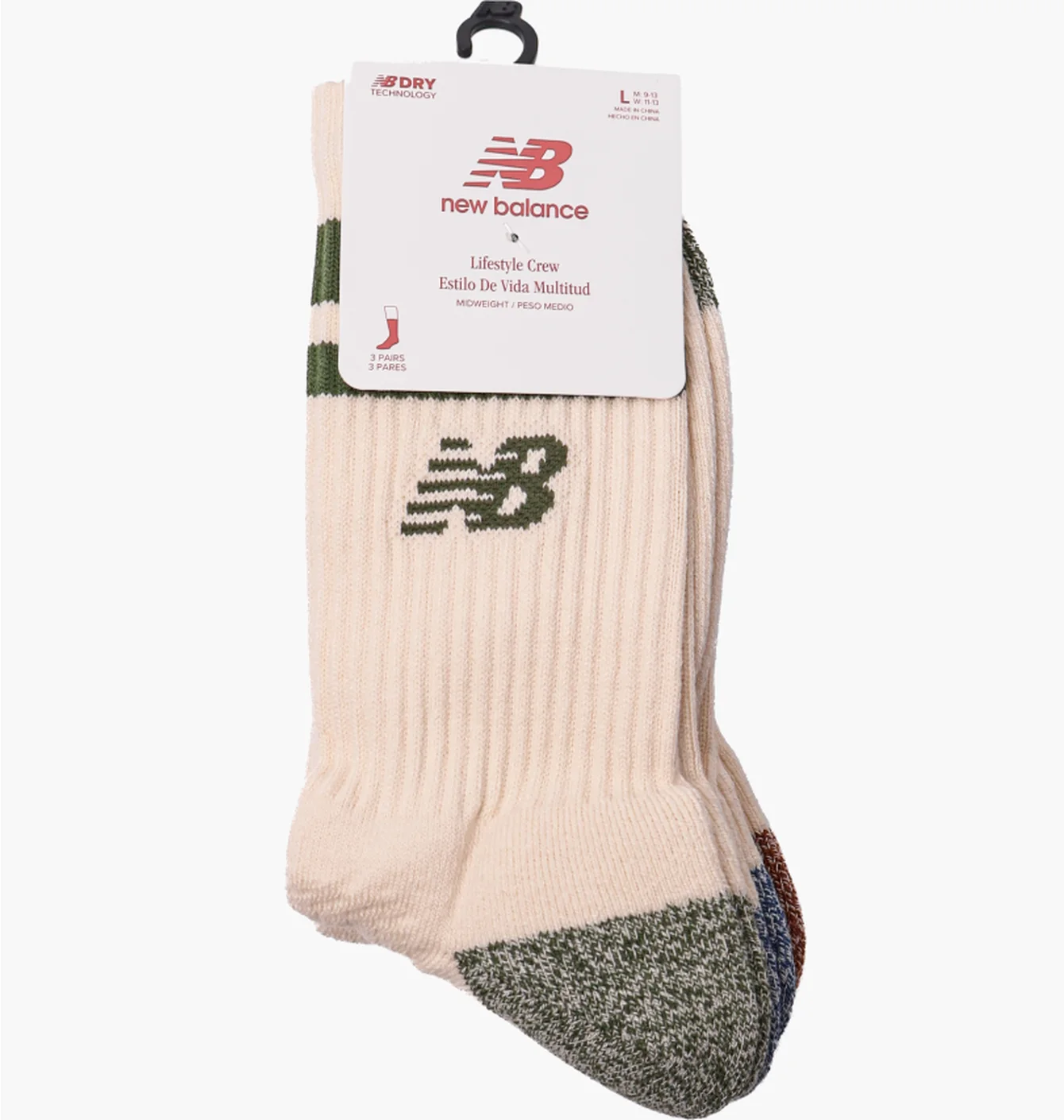 Шкарпетки New Balance Active Lifestyle Striped Crew Socks (3 пари) Beige LAS35210AS3
