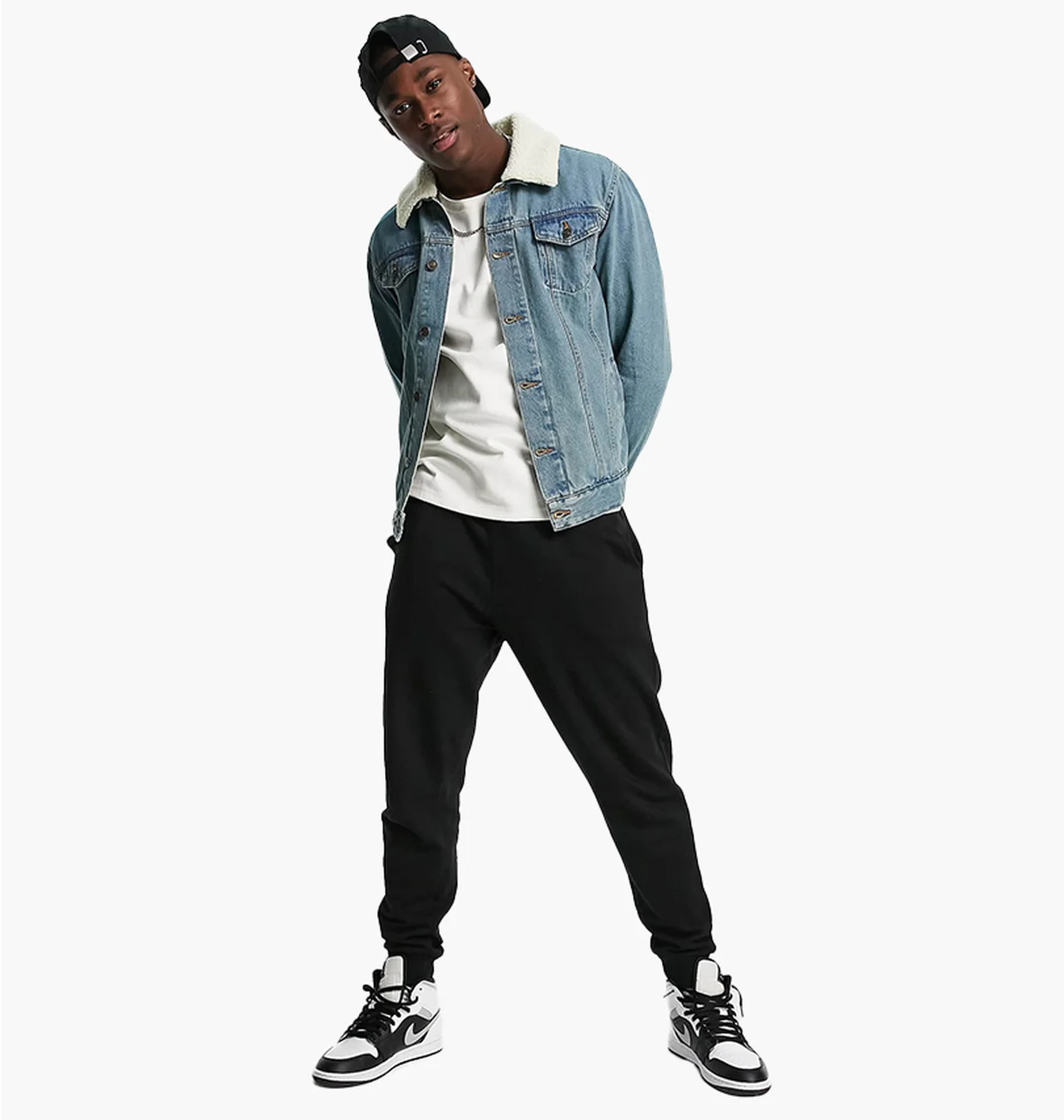 ASOS DESIGN denim jacket with detachable borg collar