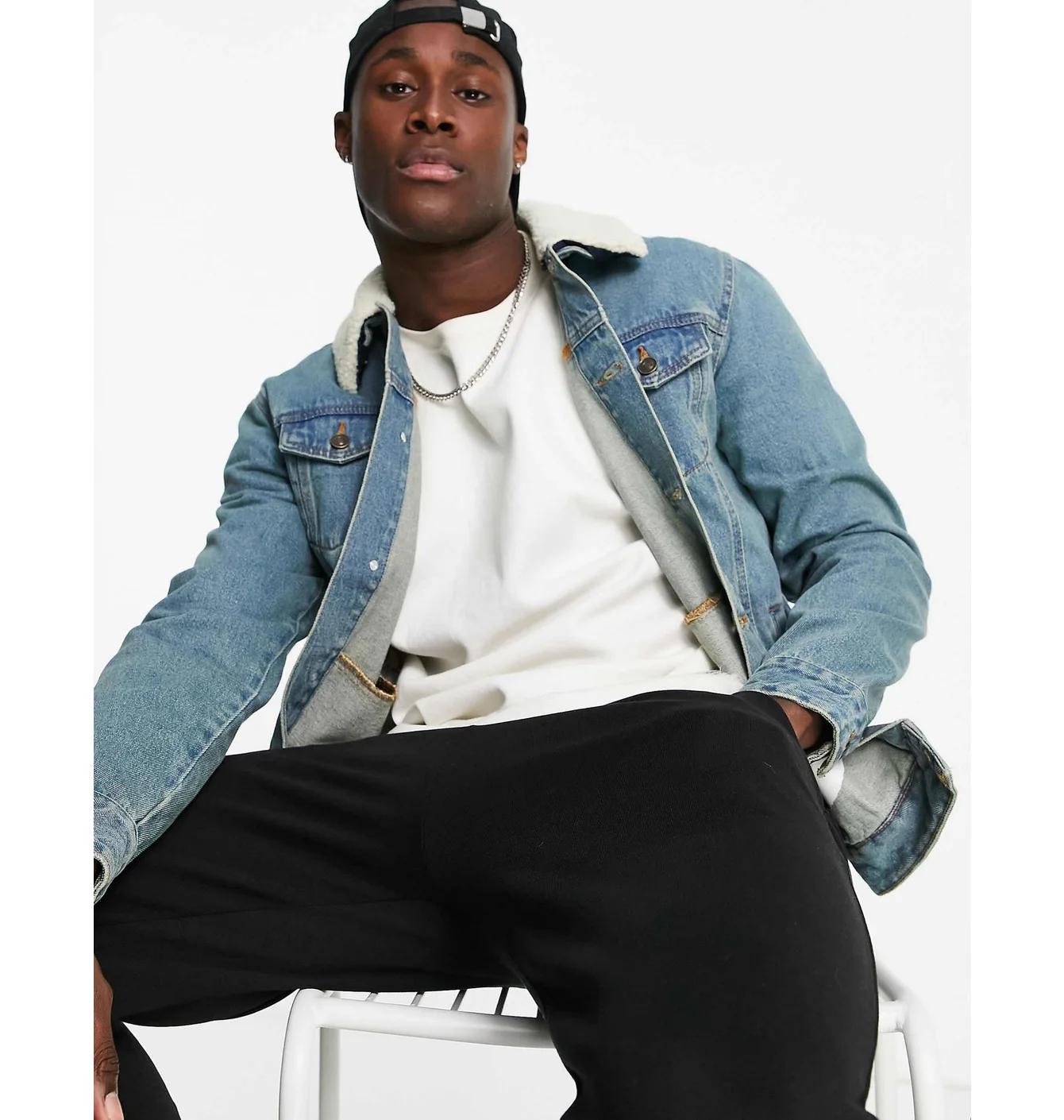ASOS DESIGN denim jacket with detachable borg collar