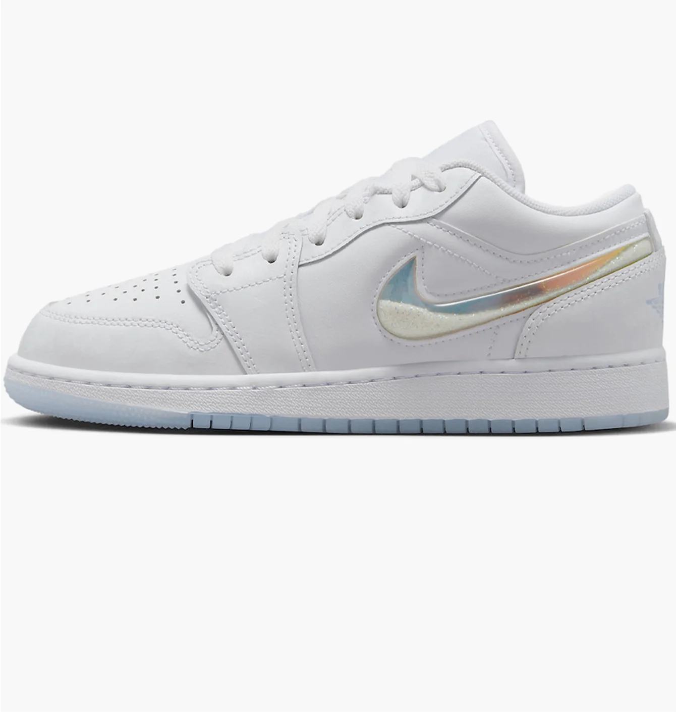 Nike GS Air Jordan 1 Low White Ice Blue Glitter Swoosh