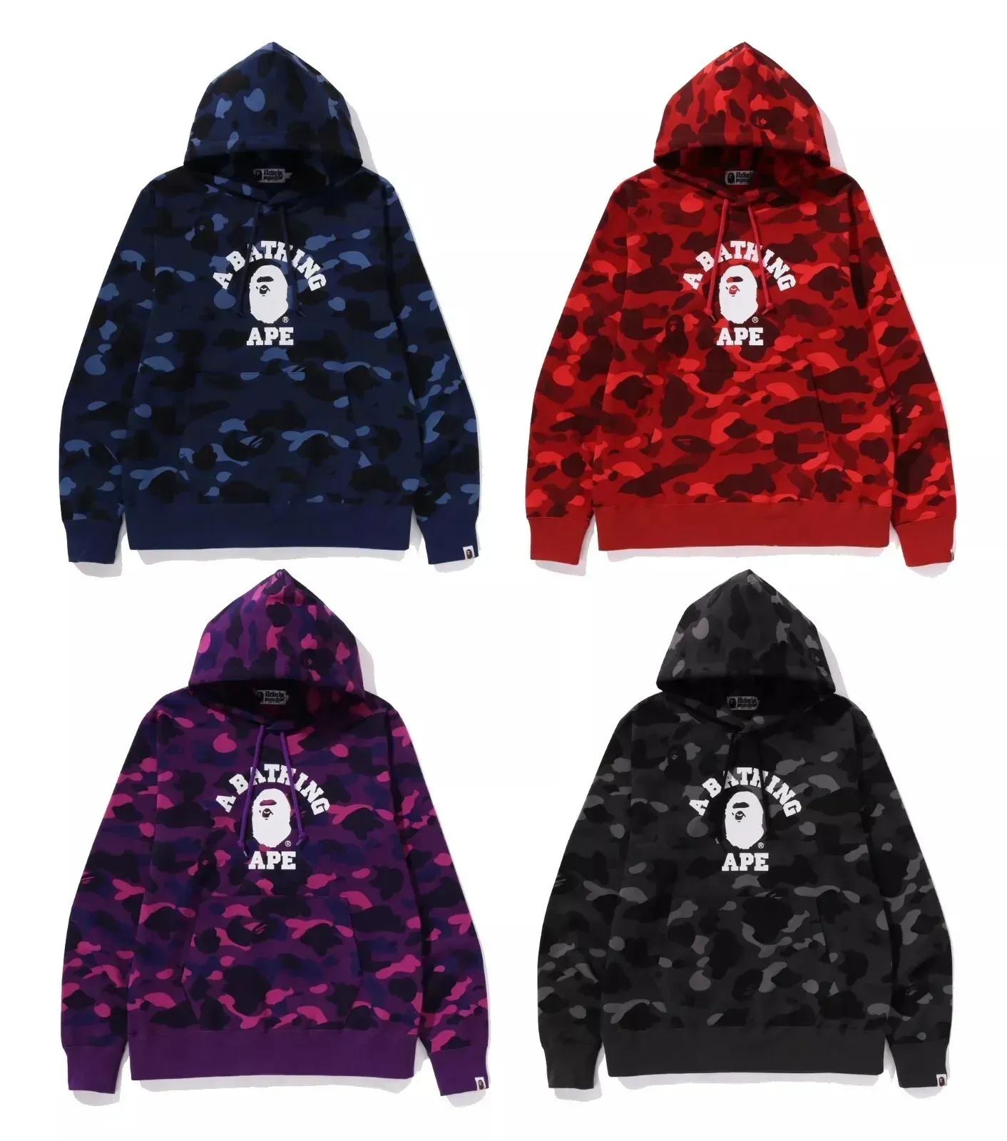 A BATHNIG APE Men's COLOR CAMO COLLEGE PULLOVER HOODIE