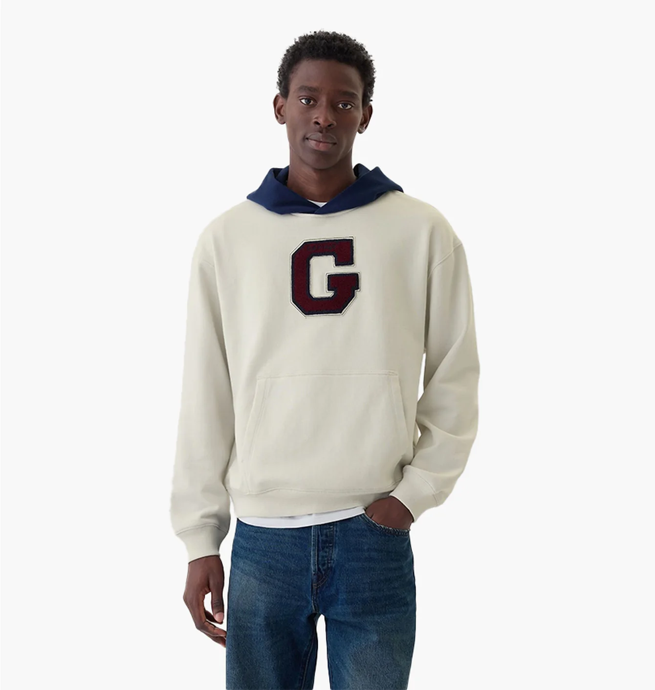 Cream Heavyweight Colourblock Varsity Logo Hoodie