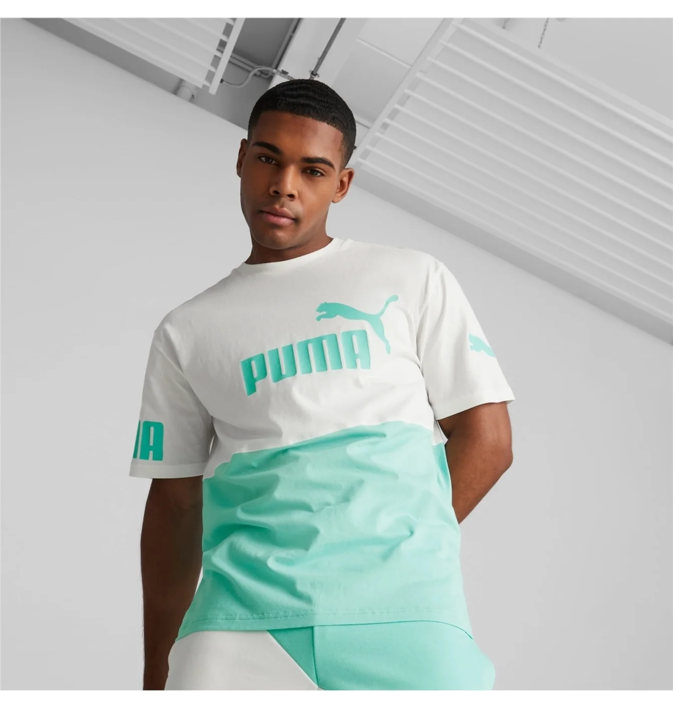 Футболка чоловіча Puma Power Colourblock White/Turquoise 673321-77